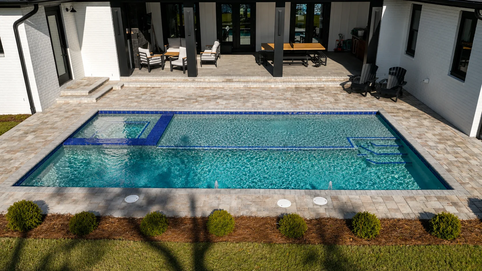 Completed custom swimming pool built by Neway Pools