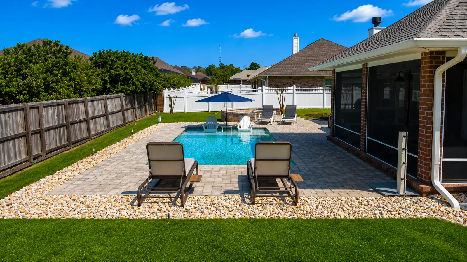 Completed custom swimming pool built by Neway Pools