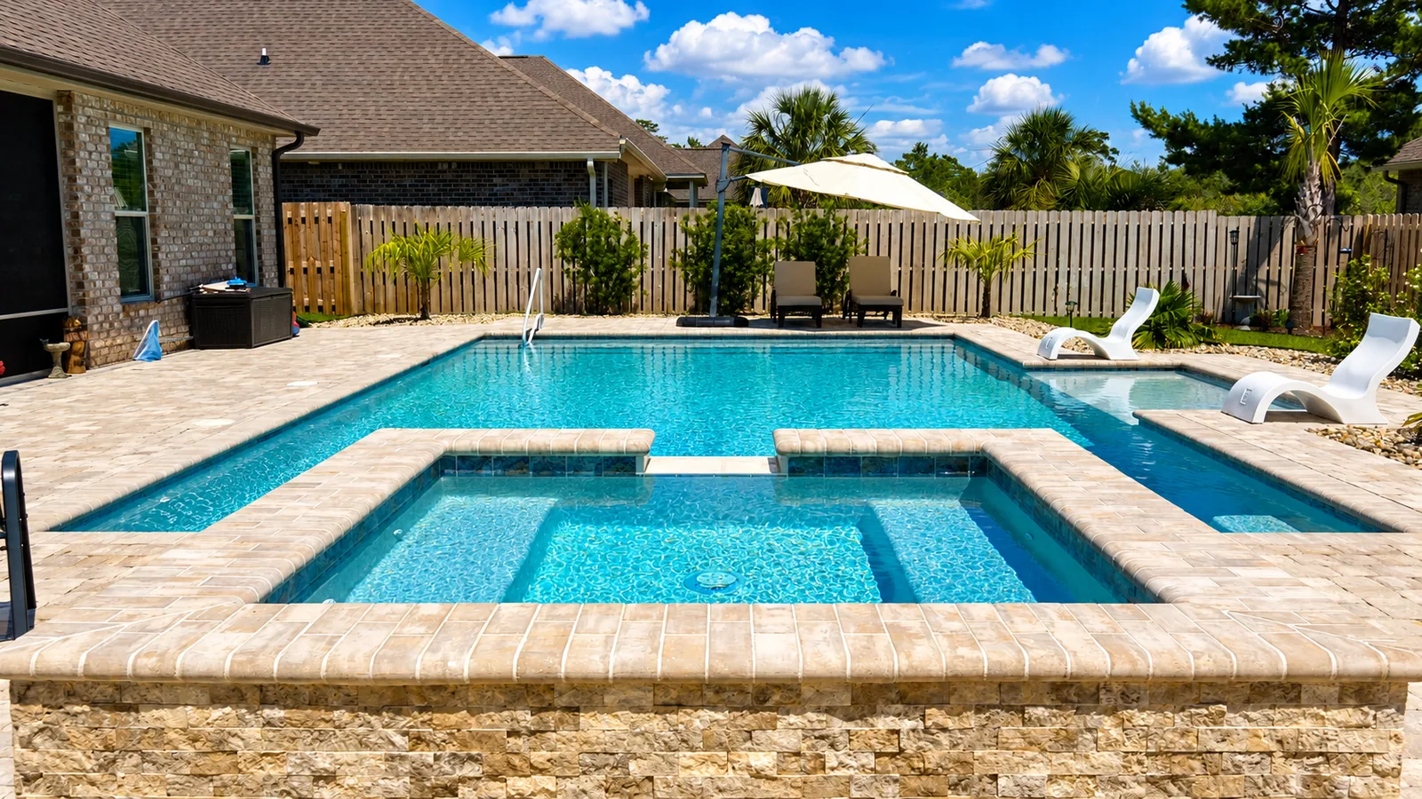 Completed custom swimming pool built by Neway Pools