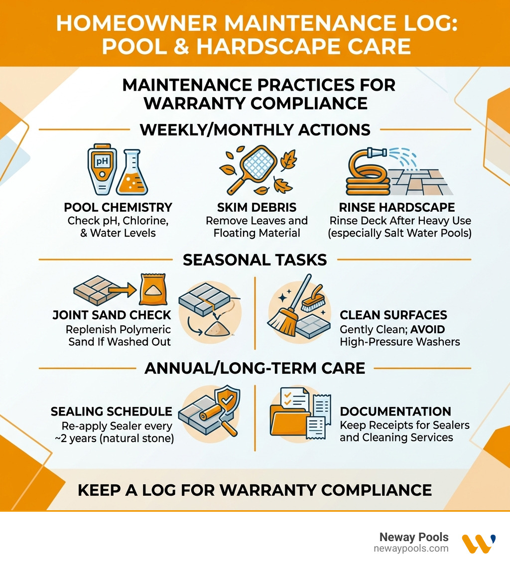 Homeowner maintenance log for pool and hardscape care - hardscape warranty pool builder infographic Homeowner maintenance log for pool and hardscape care - hardscape warranty pool builder infographic