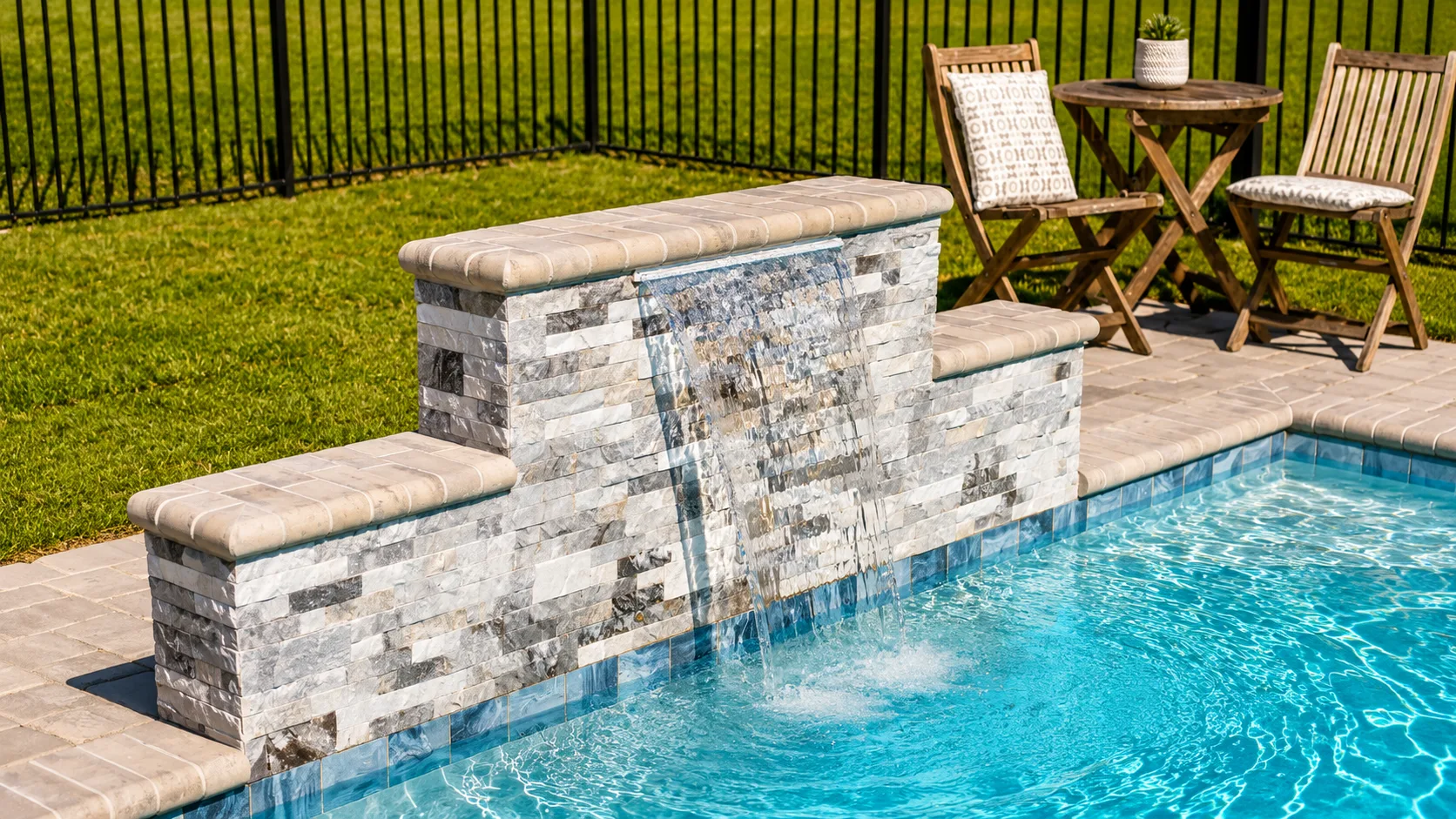 Aerial view of a custom backyard pool built by Neway Pools