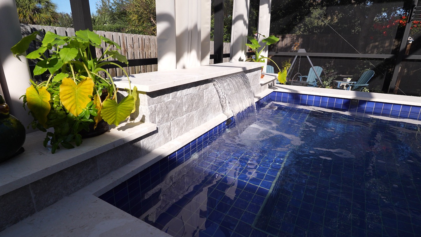 pool waterfall buy Oak Island pool builder, Neway Pools, NC