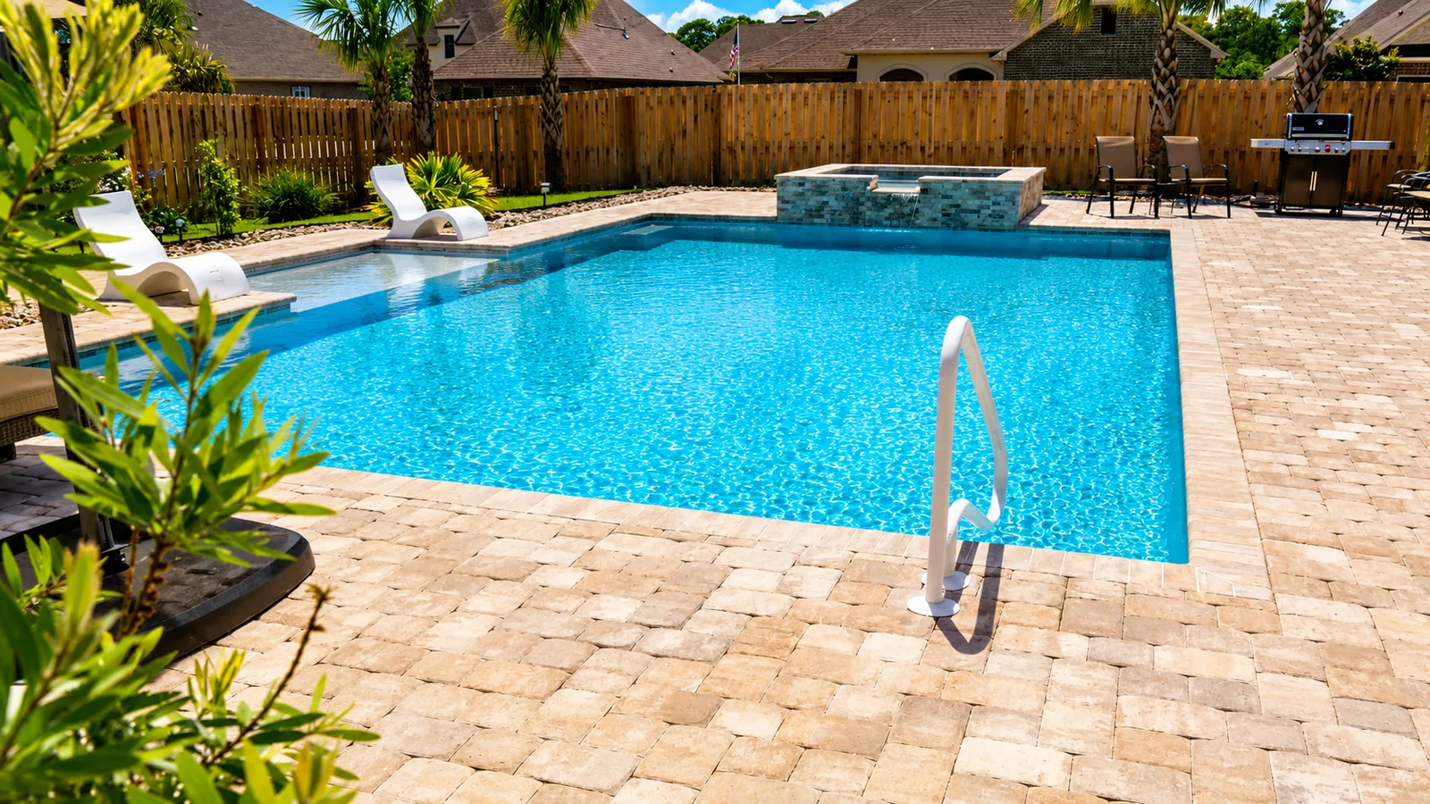 Completed custom swimming pool built by Neway Pools