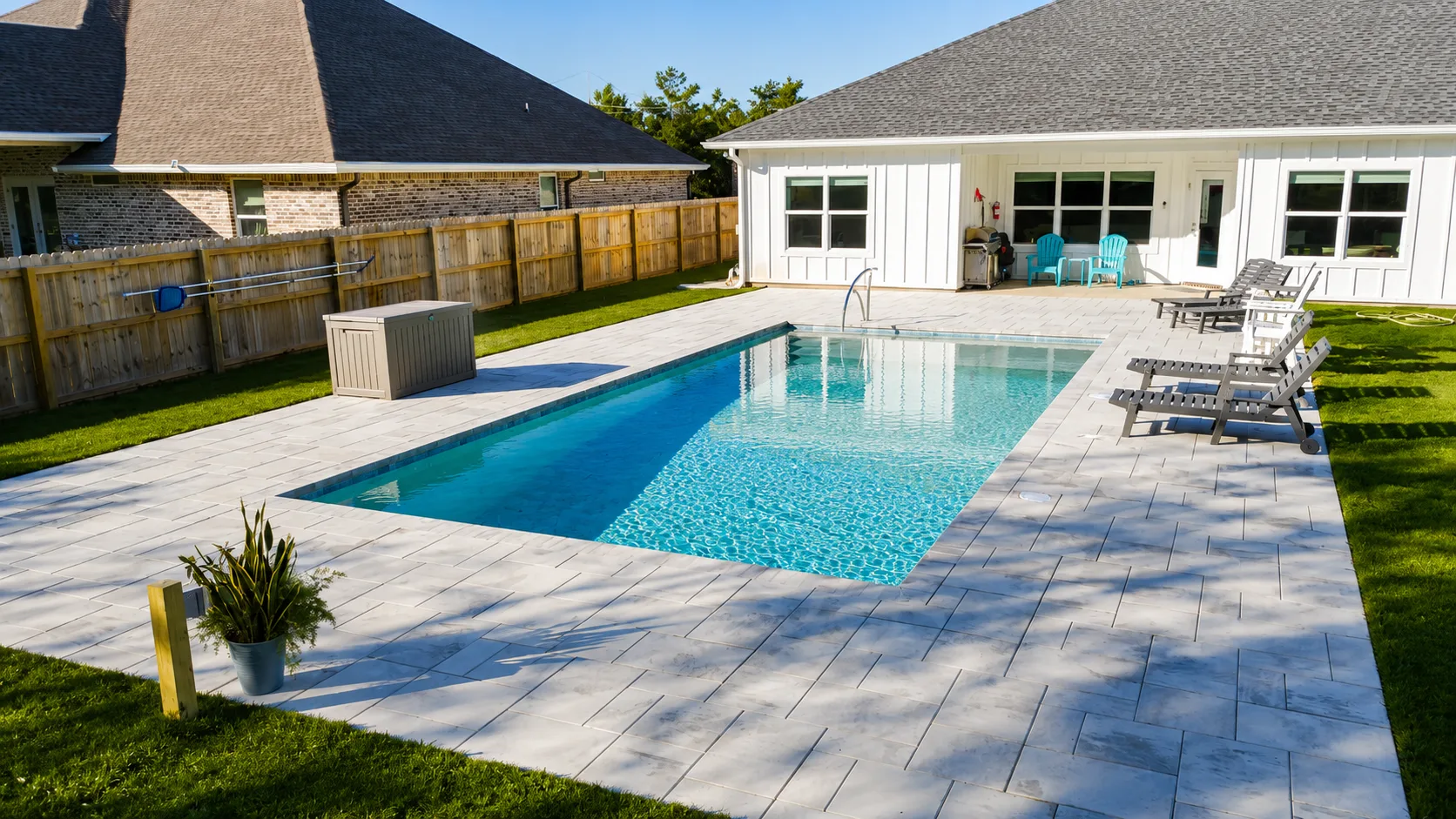 Completed custom swimming pool built by Neway Pools