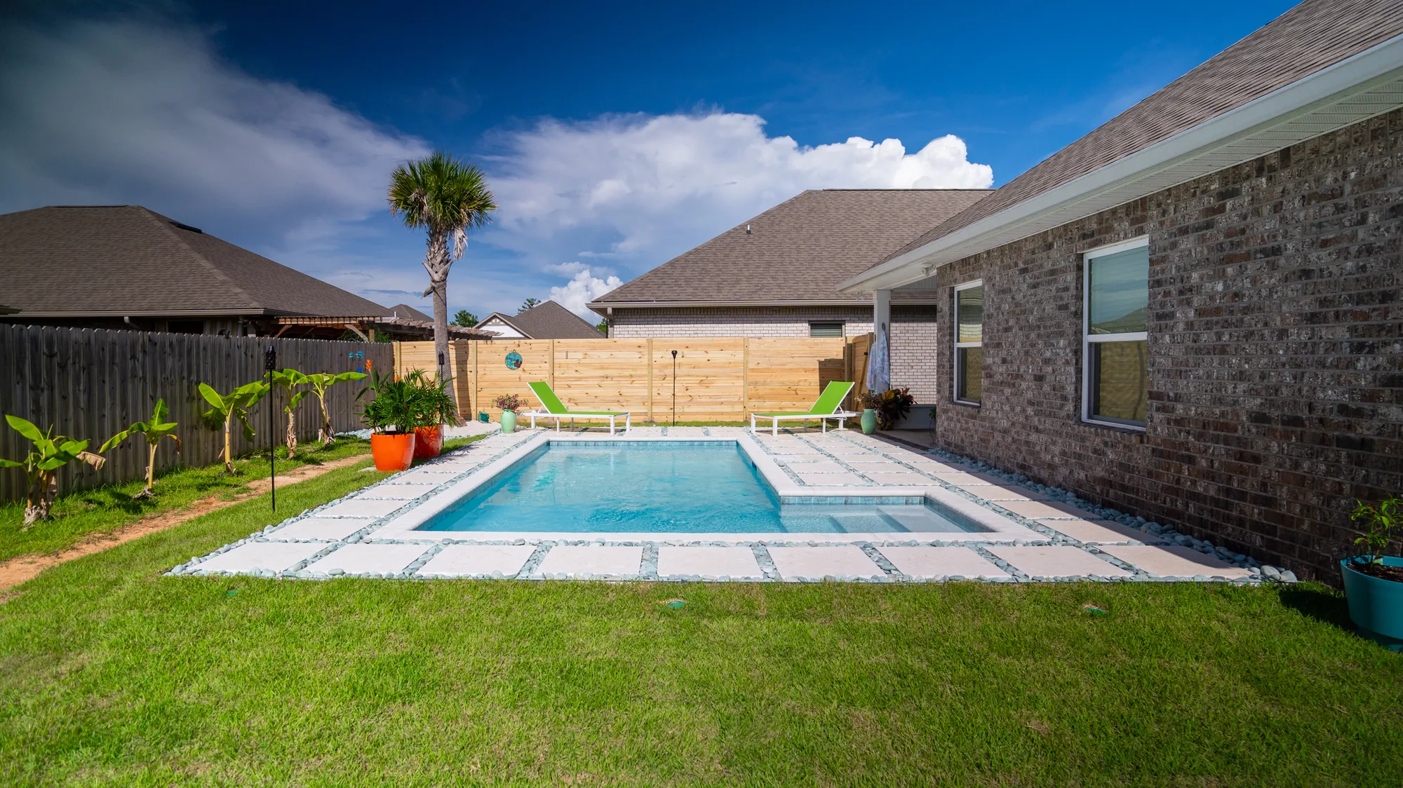 Completed custom swimming pool built by Neway Pools
