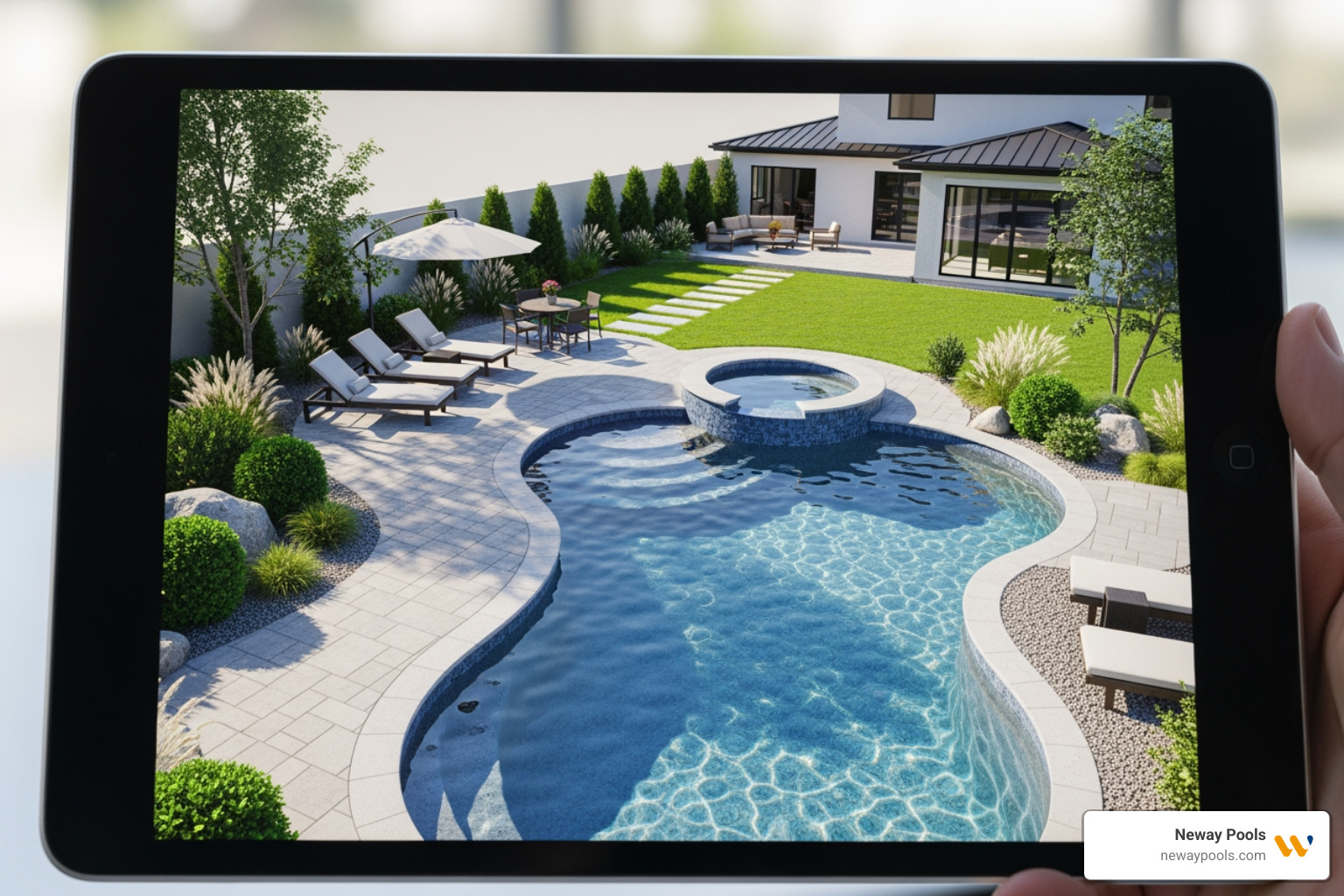 3D pool design rendering on a tablet - pool builders wilmington nc 3D pool design rendering on a tablet - pool builders wilmington nc