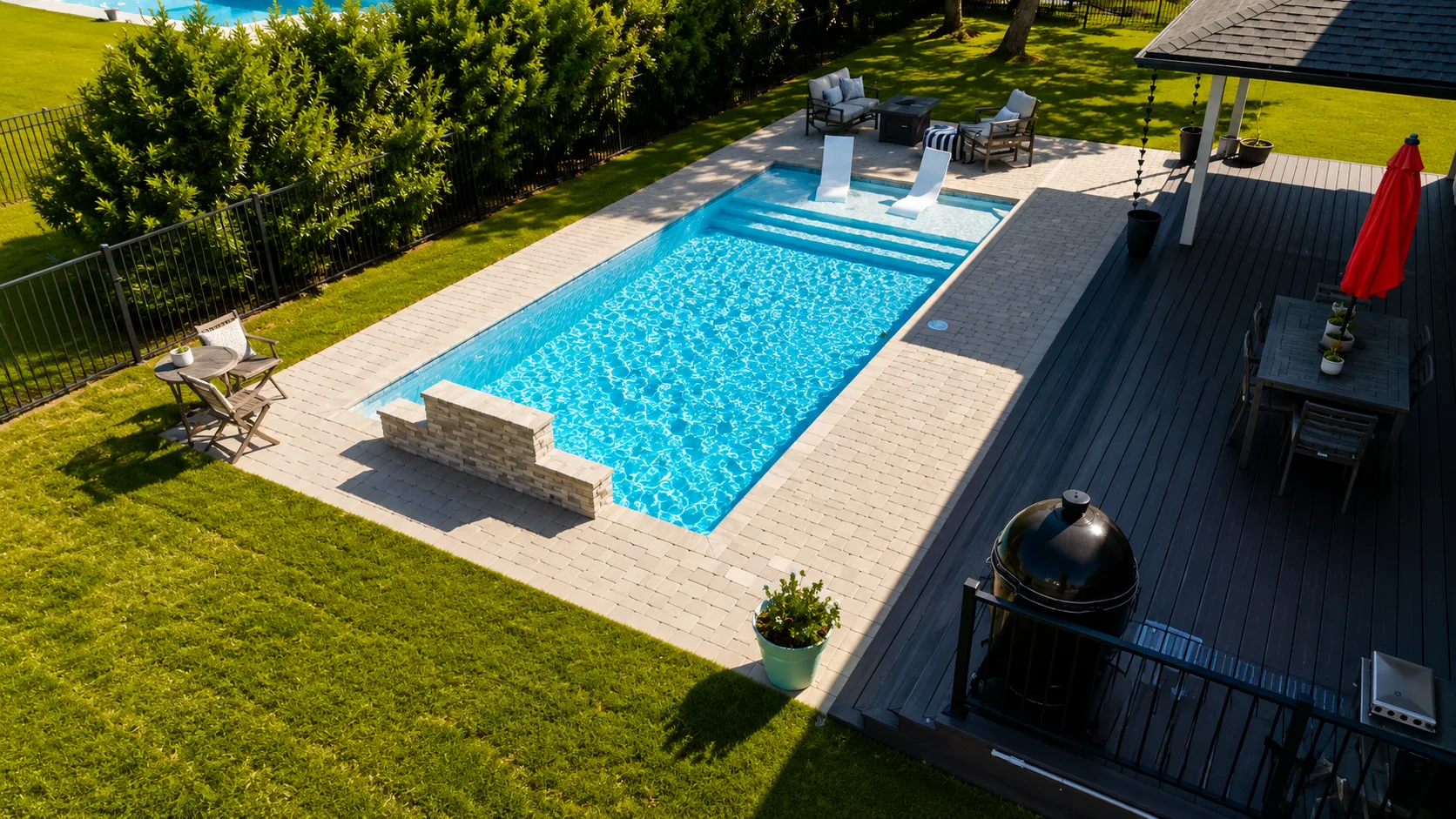 Completed custom swimming pool built by Neway Pools