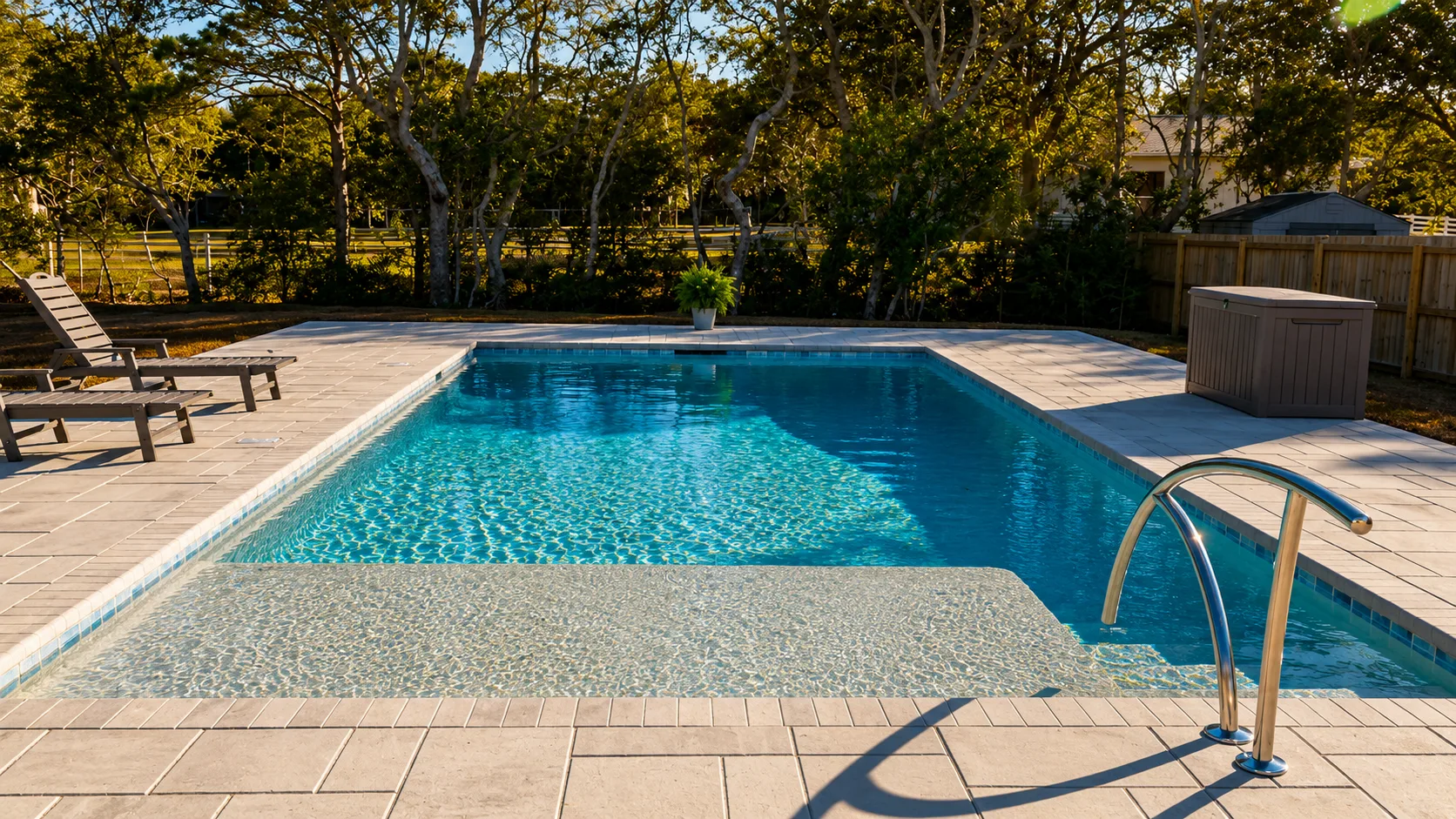 Completed custom swimming pool built by Neway Pools