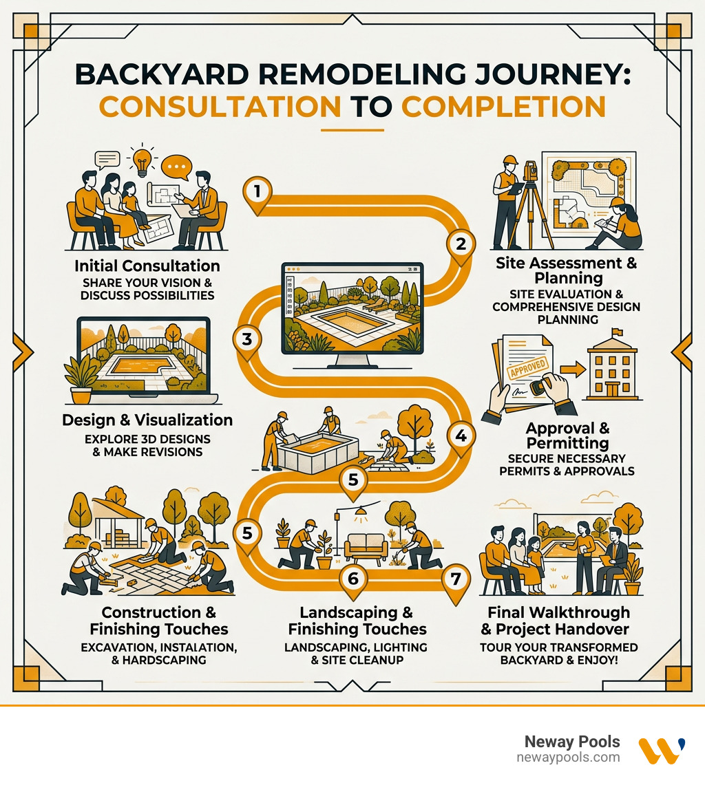 Backyard remodeling journey from consultation to completion infographic - backyard remodeling services infographic Backyard remodeling journey from consultation to completion infographic - backyard remodeling services infographic
