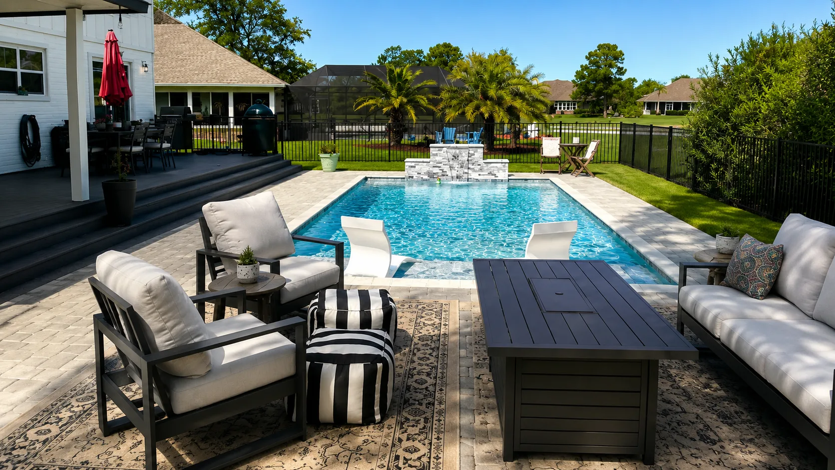 Completed custom swimming pool built by Neway Pools