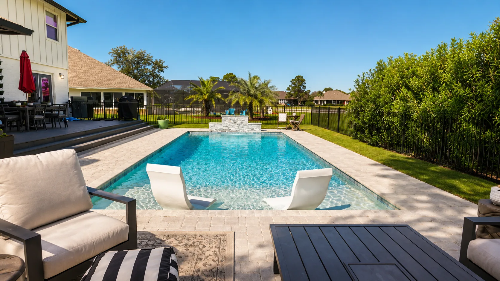 Completed custom swimming pool built by Neway Pools