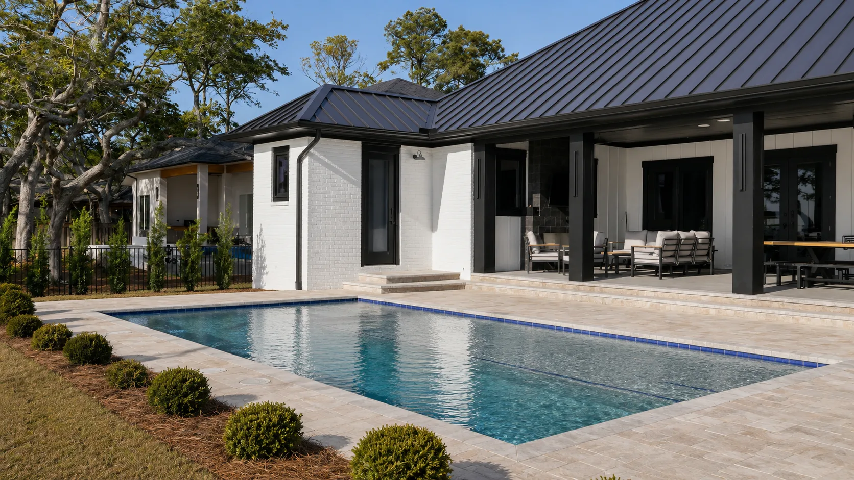 Completed custom swimming pool built by Neway Pools