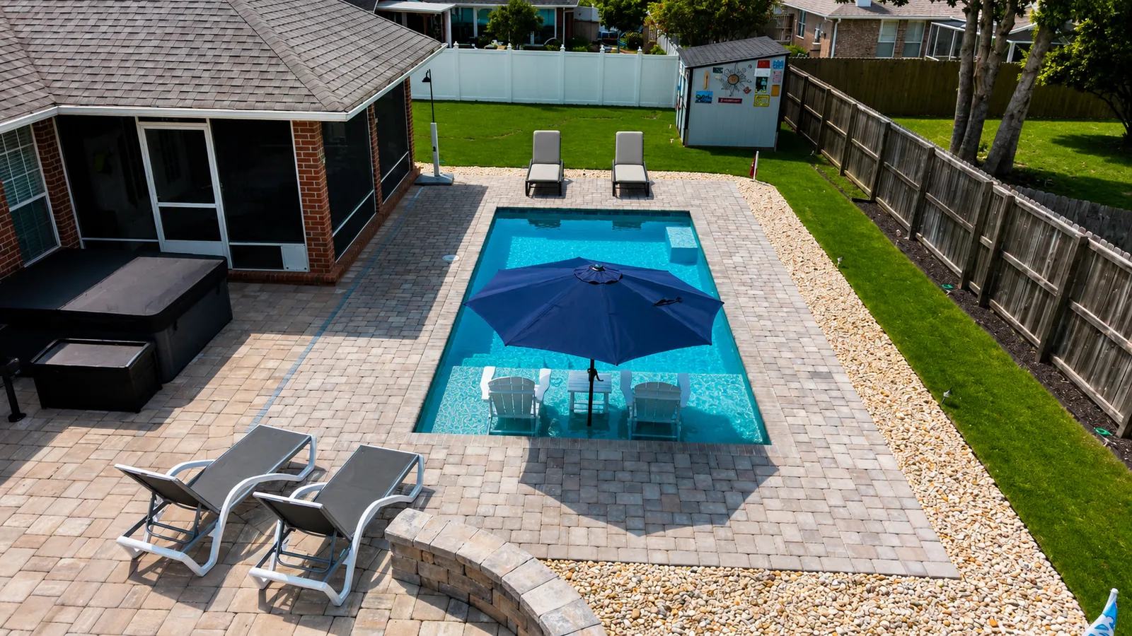 Completed custom swimming pool built by Neway Pools