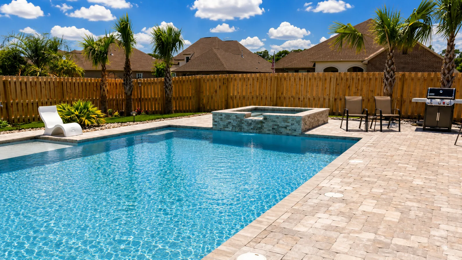 Completed custom swimming pool built by Neway Pools