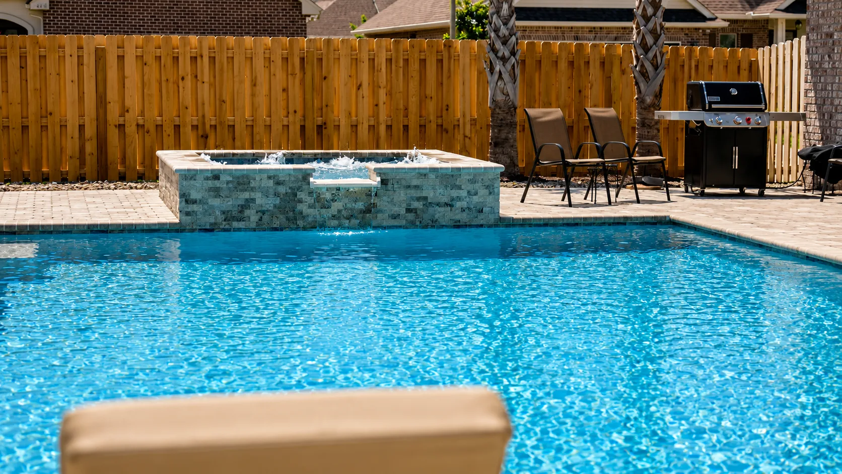 Completed custom swimming pool built by Neway Pools