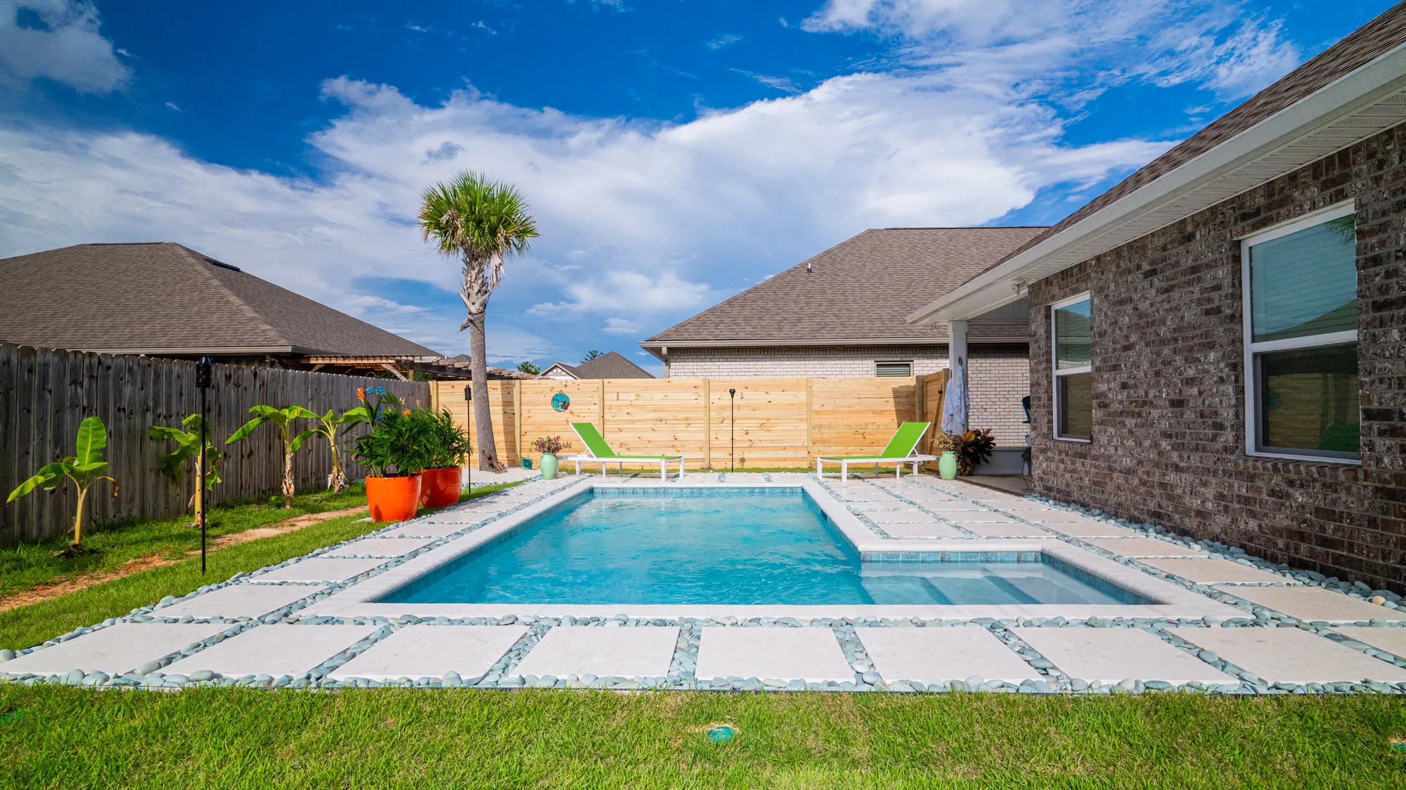 Completed custom swimming pool built by Neway Pools
