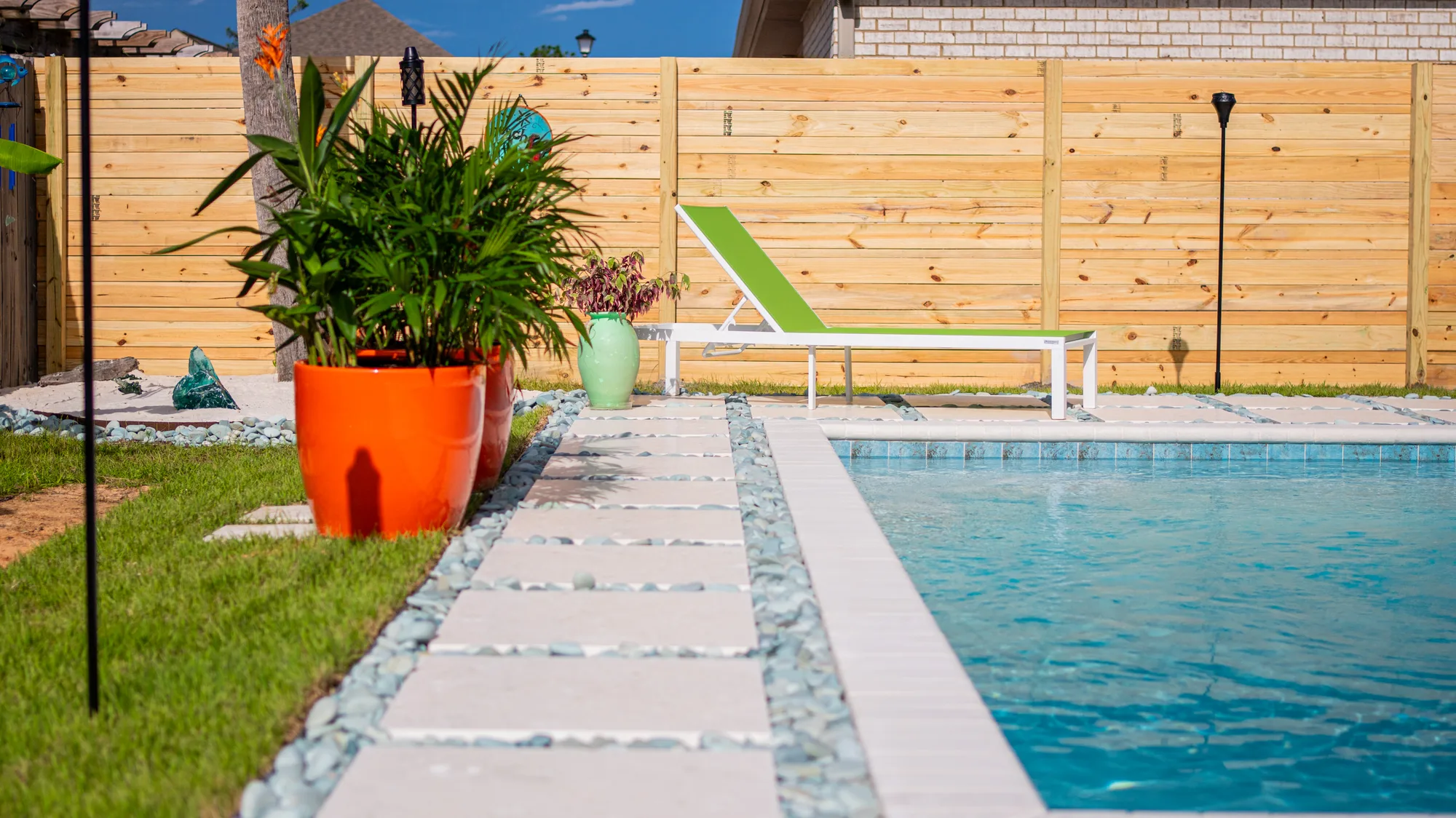 Completed custom swimming pool built by Neway Pools