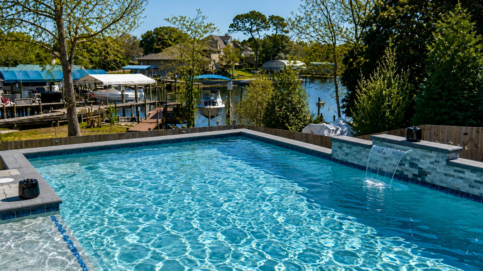Completed custom swimming pool built by Neway Pools