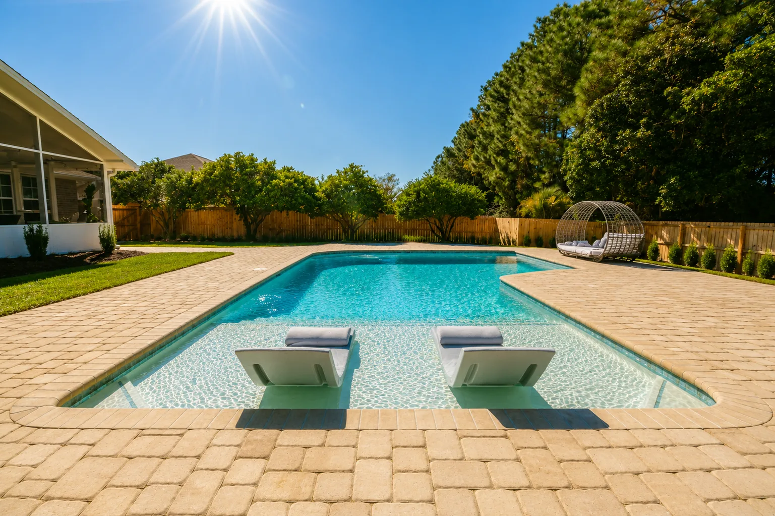 Completed custom swimming pool built by Neway Pools